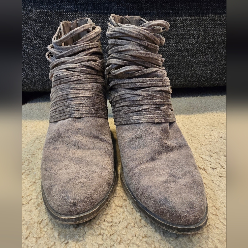 Gray Suede Ankle Booties with Ruching